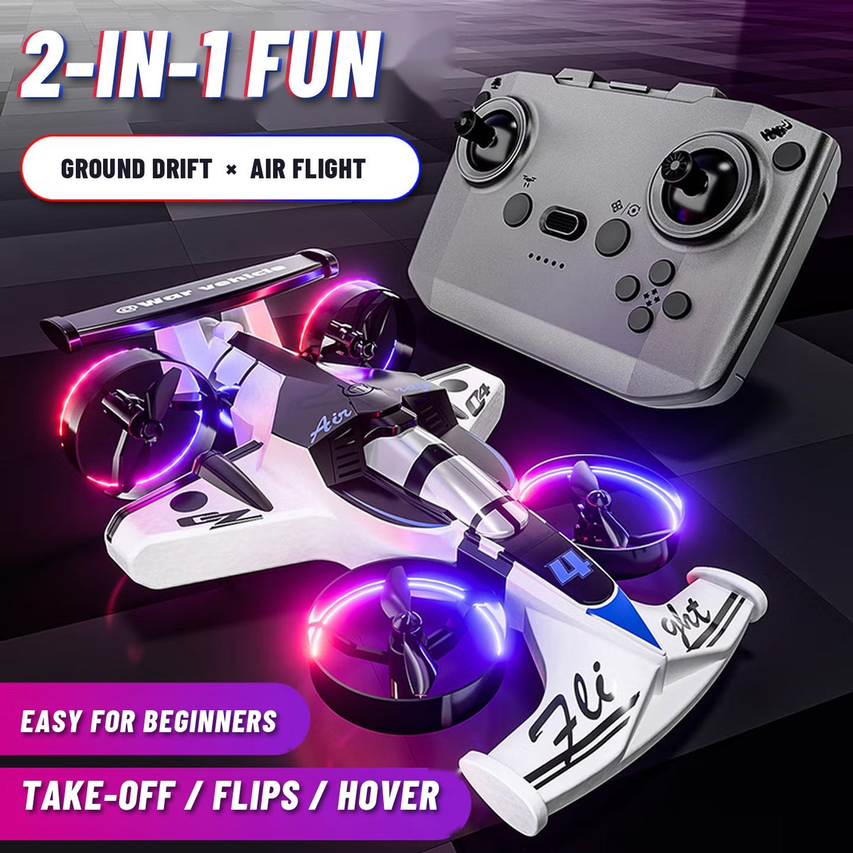 2-in-1 RC Drift Car & Flying Drone