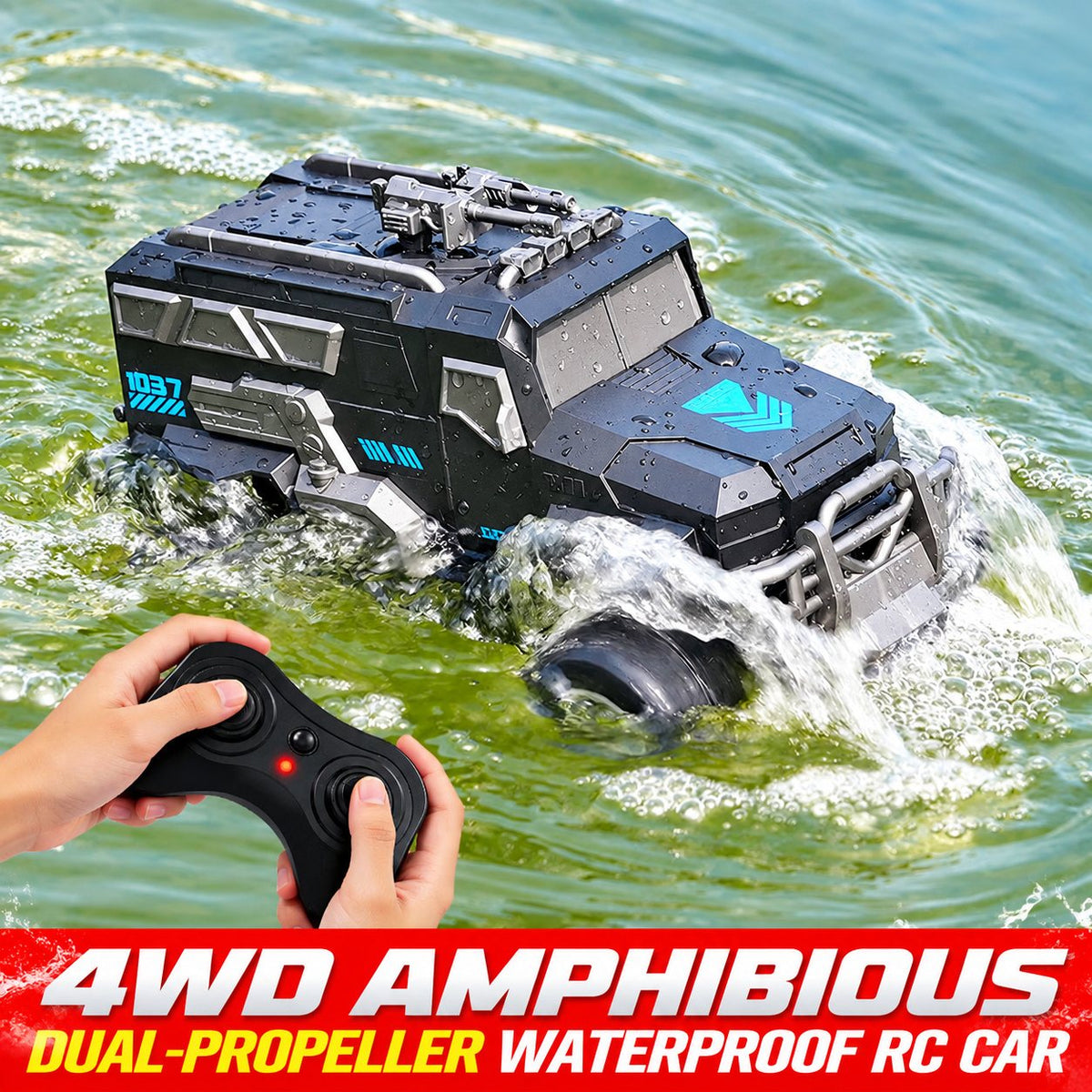 4WD Amphibious RC Armored Truck with Dual Propellers