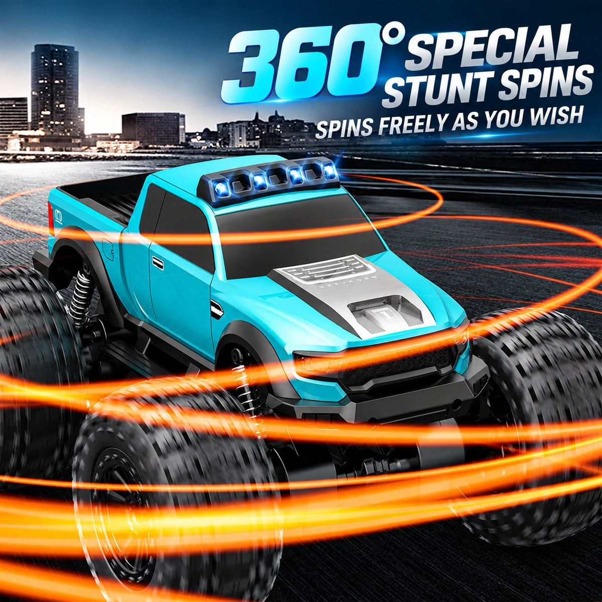 Amphibious RC Monster Truck with 360° Stunt Spins