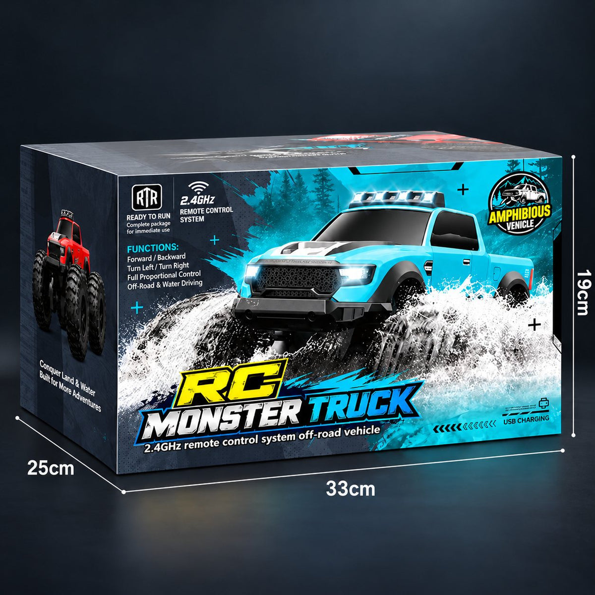 Amphibious RC Monster Truck with 360° Stunt Spins