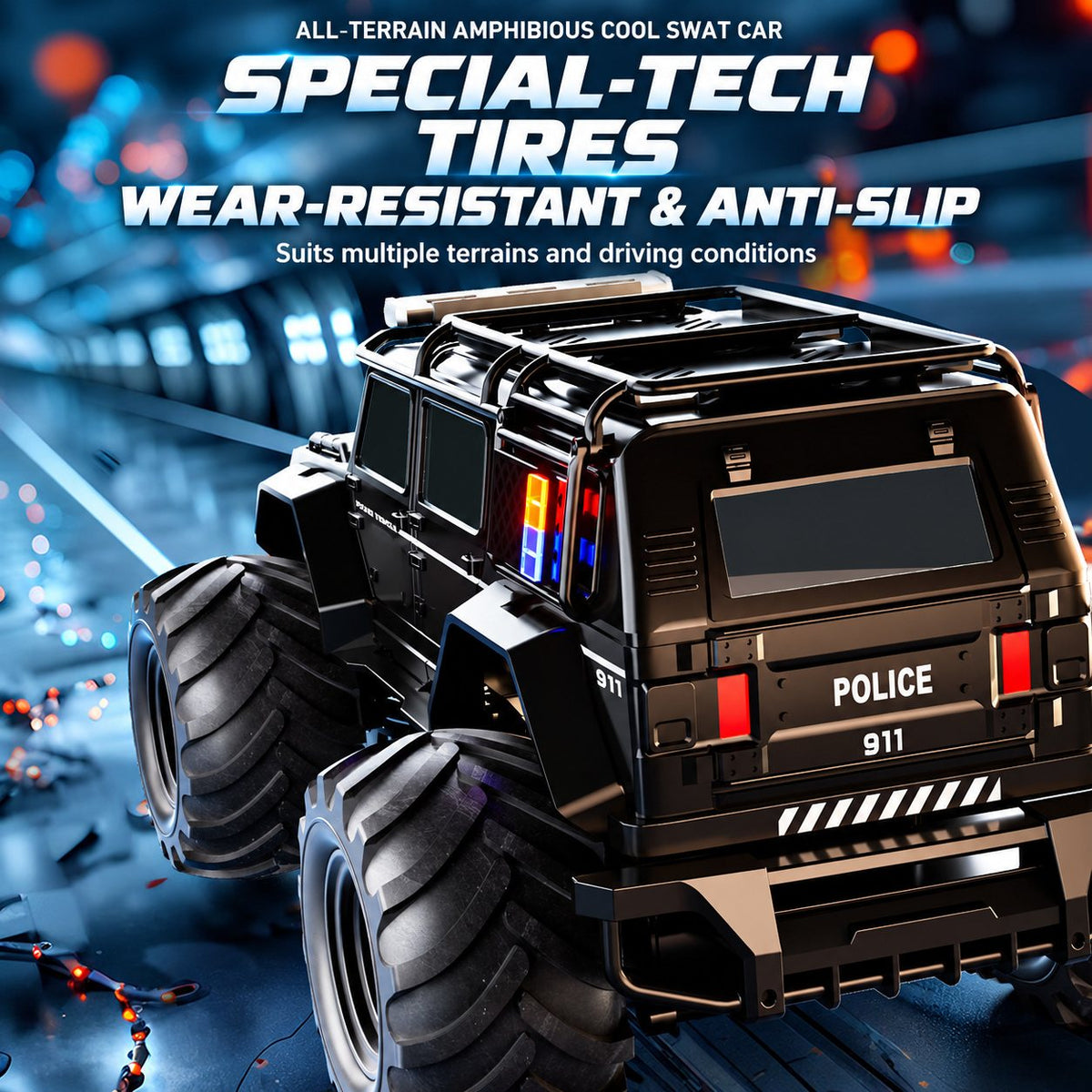 Amphibious RC SWAT Police Truck with Flashing Lights