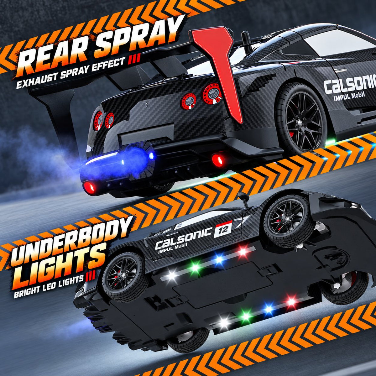 GT Drift RC Car with Smoke Exhaust & Underglow, 1:18 4WD