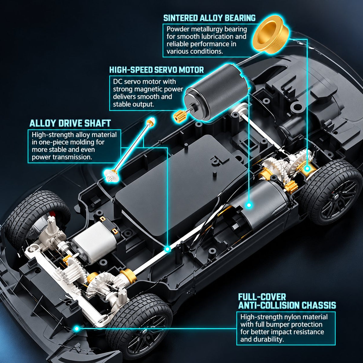 GT Drift RC Car with Smoke Exhaust & Underglow, 1:18 4WD