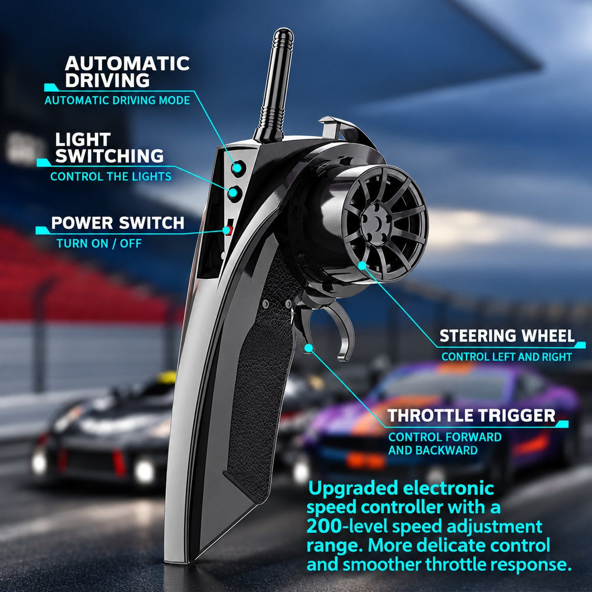 GT Drift RC Car with Smoke Exhaust & Underglow, 1:18 4WD