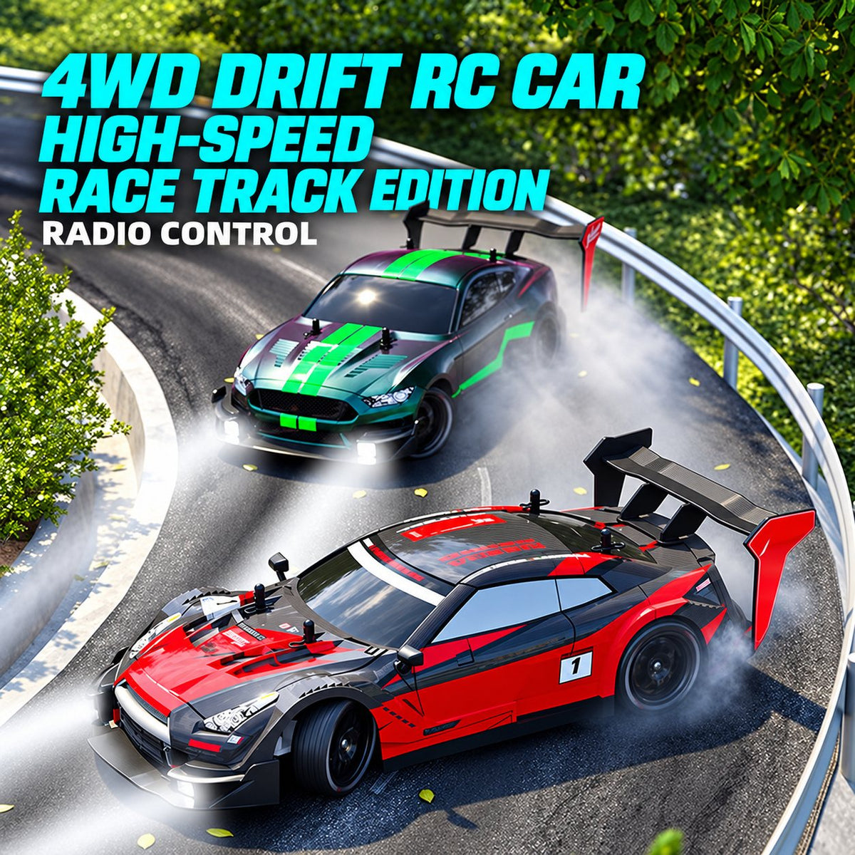 GT Drift RC Car with Smoke Exhaust & Underglow, 1:18 4WD