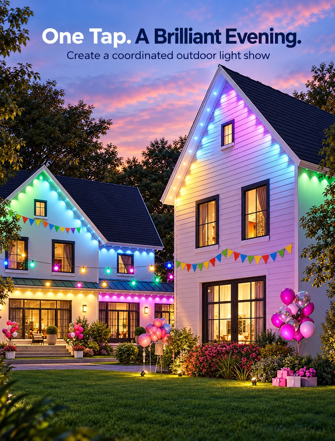 Permanent Outdoor Christmas Lights, Smart RGB + White (50, 100 or 150 ft)