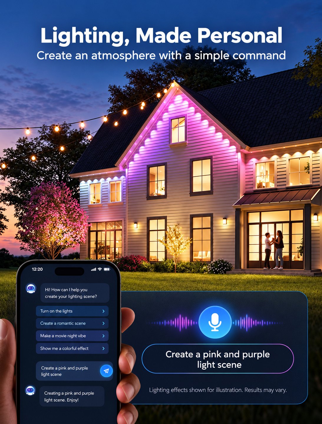 Permanent Outdoor Christmas Lights, Smart RGB + White (50, 100 or 150 ft)