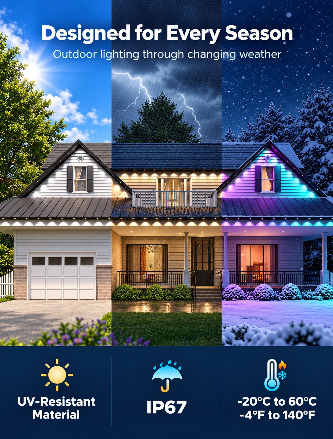 Permanent Outdoor Christmas Lights, Smart RGB + White (50, 100 or 150 ft)