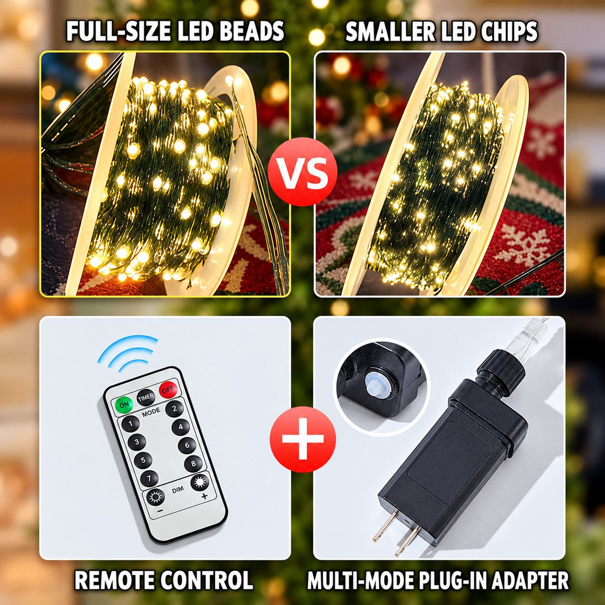 Green-Wire Christmas Tree Lights, 200 m 2,000 LEDs with Remote