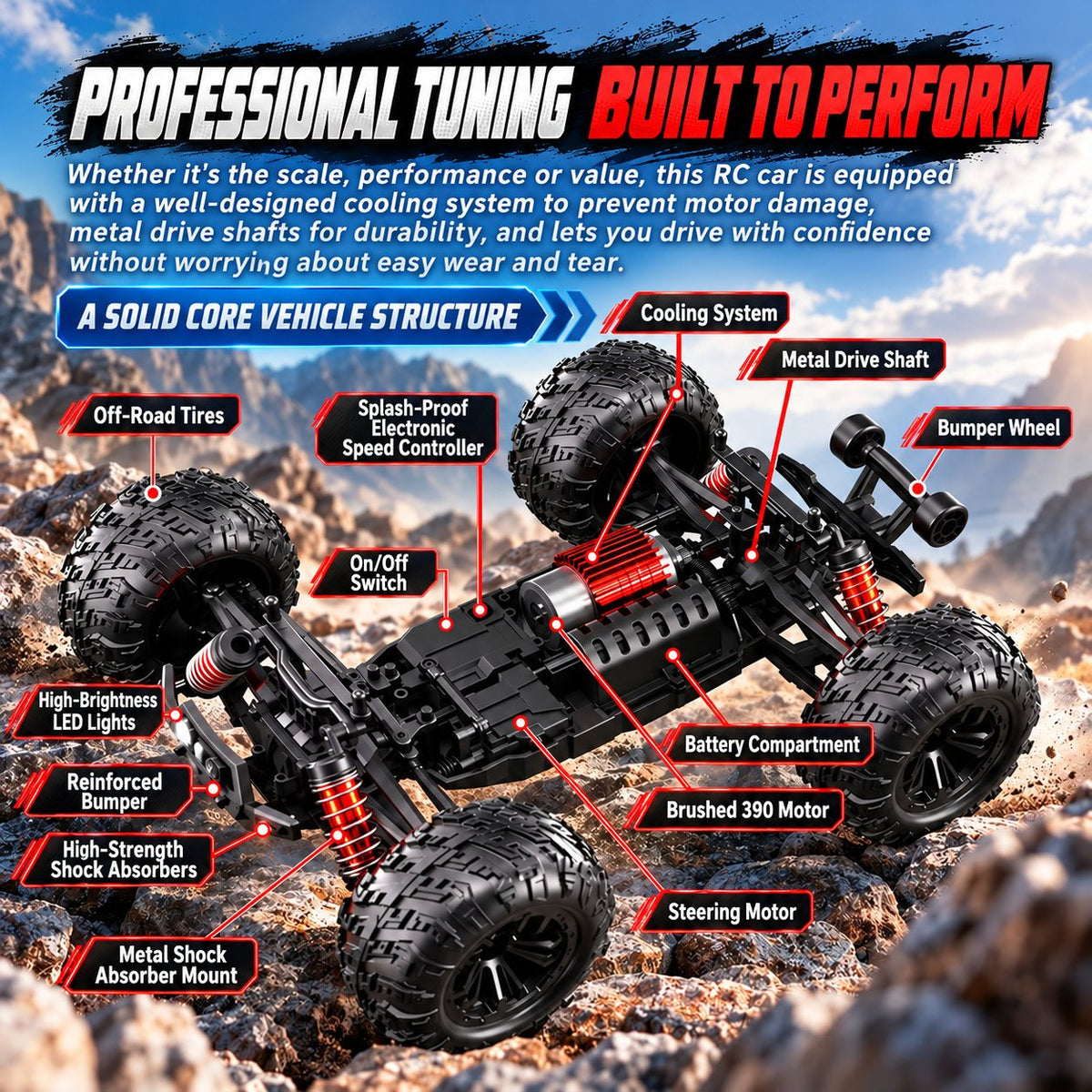Velocity X Alloy 4WD RC Off-Road Car, up to 70 km/h