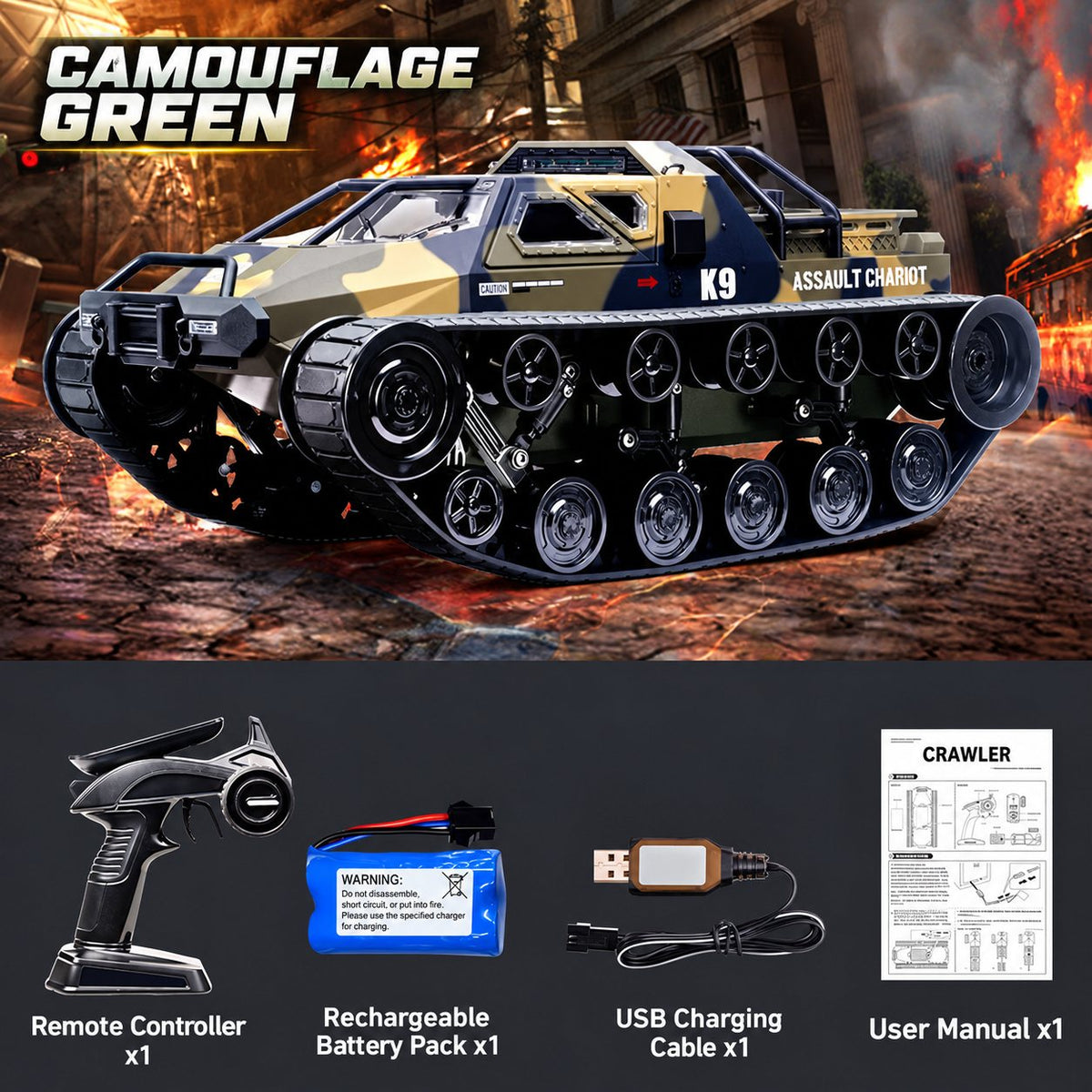 Wing-Door RC Tracked Crawler Tank, 360° Spin