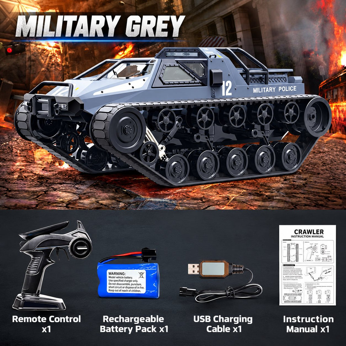 Wing-Door RC Tracked Crawler Tank, 360° Spin