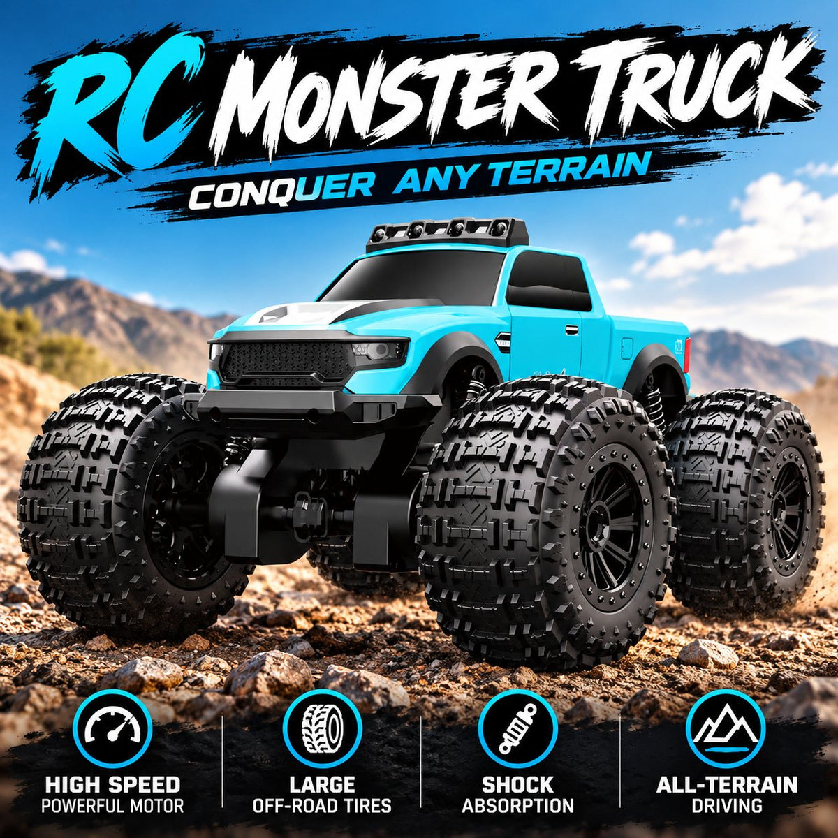 Amphibious RC Monster Truck with 360° Stunt Spins