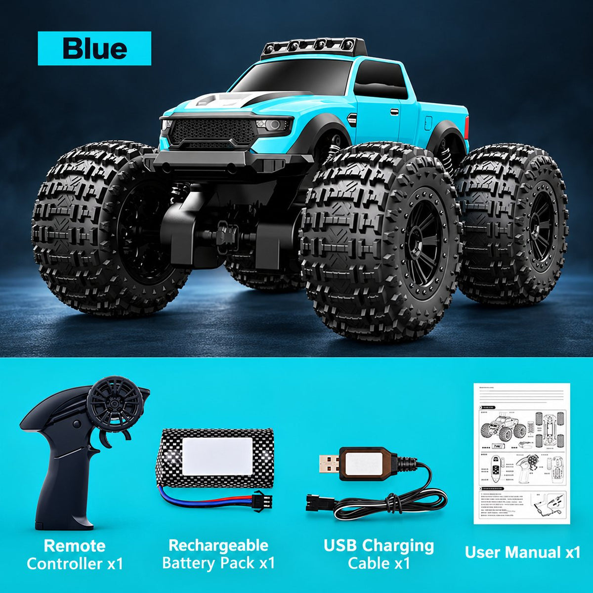 Amphibious RC Monster Truck with 360° Stunt Spins