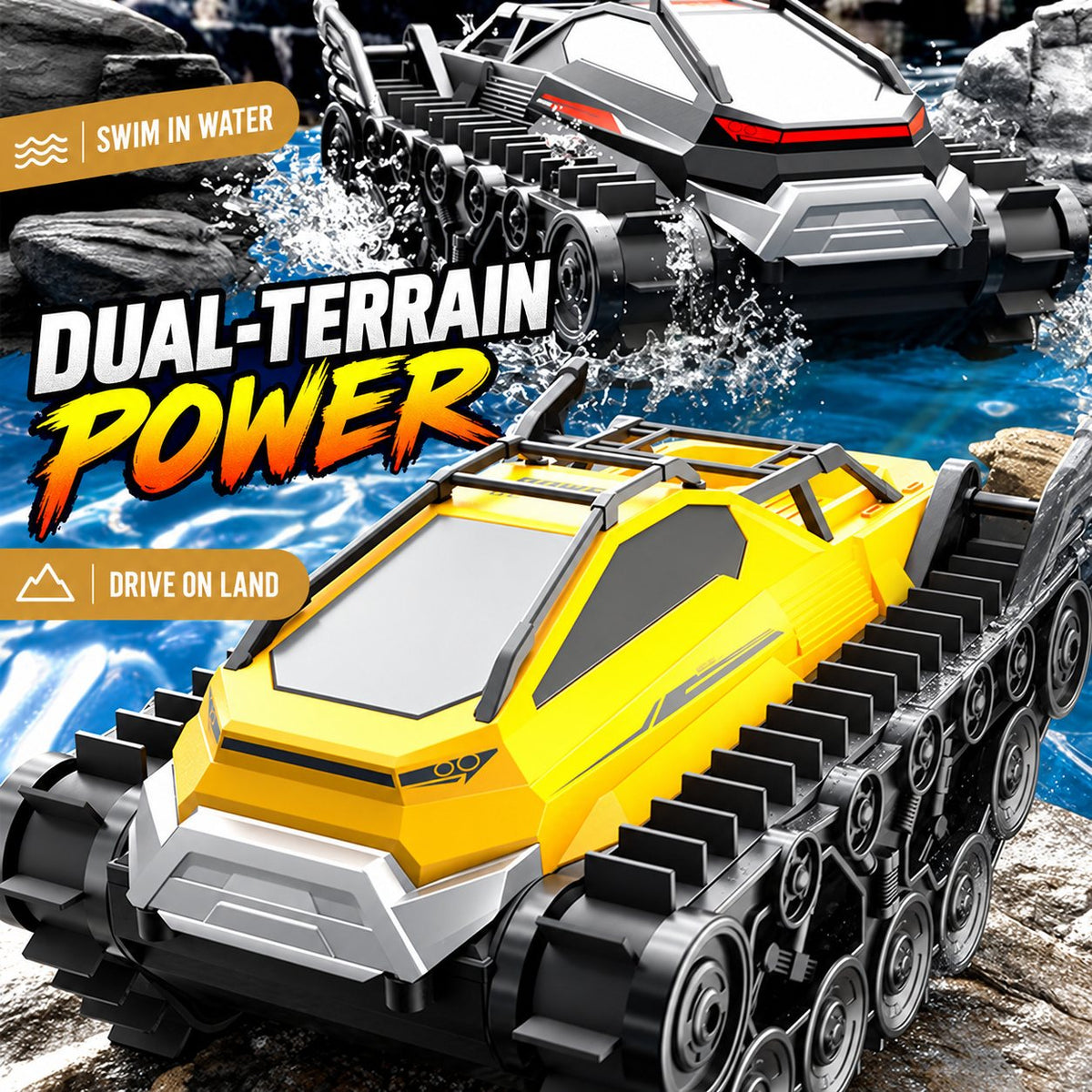 Amphibious Track Tank RC Car, Water & Land