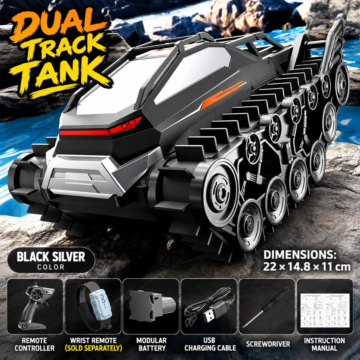 Amphibious Track Tank RC Car, Water & Land