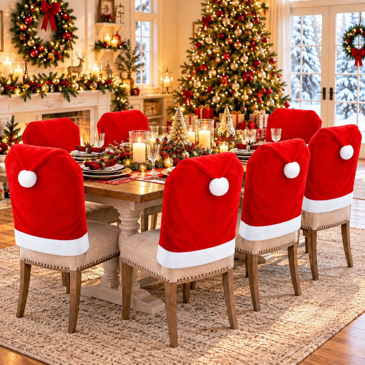 Santa Hat Christmas Chair Covers, Set of 4