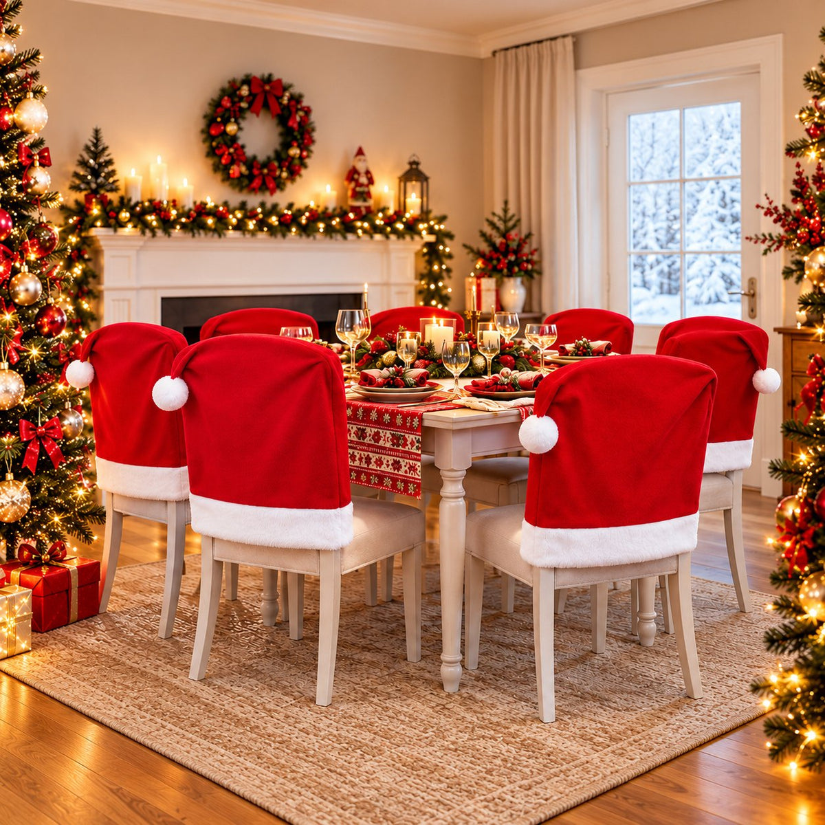 Santa Hat Christmas Chair Covers, Set of 4