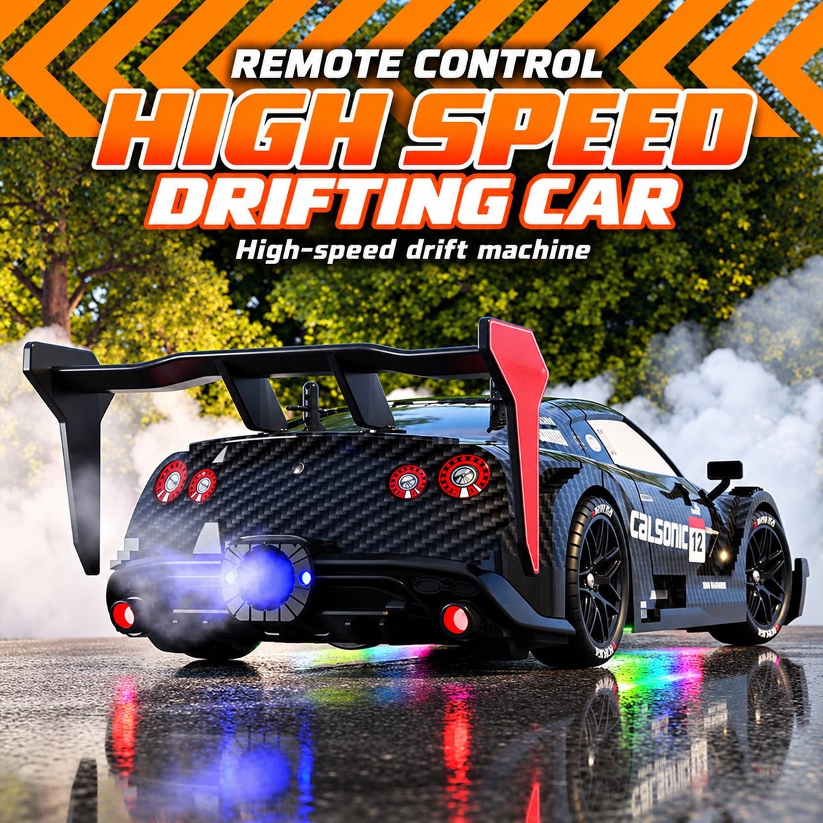 GT Drift RC Car with Smoke Exhaust & Underglow, 1:18 4WD