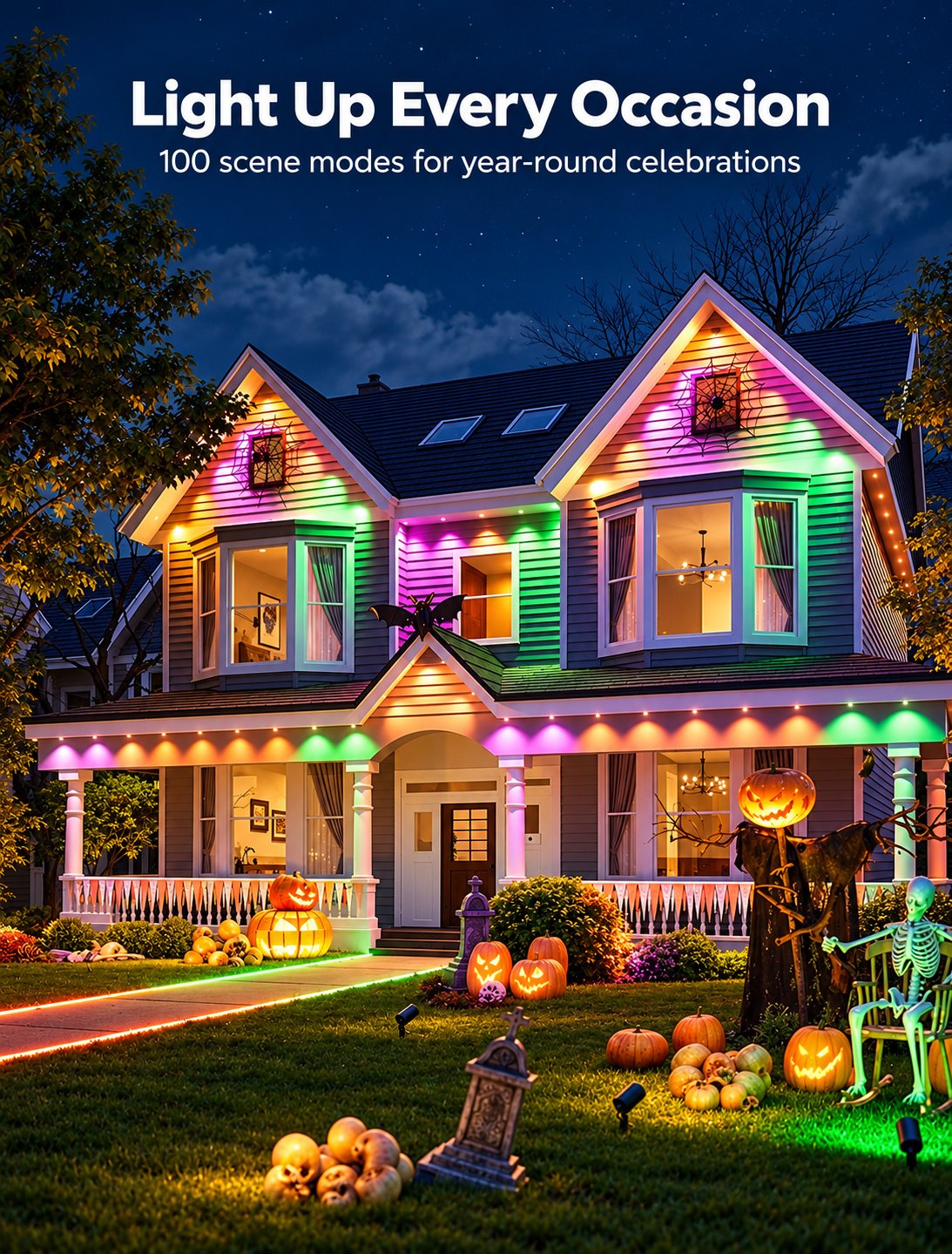 Permanent Outdoor Christmas Lights, Smart RGB + White (50, 100 or 150 ft)