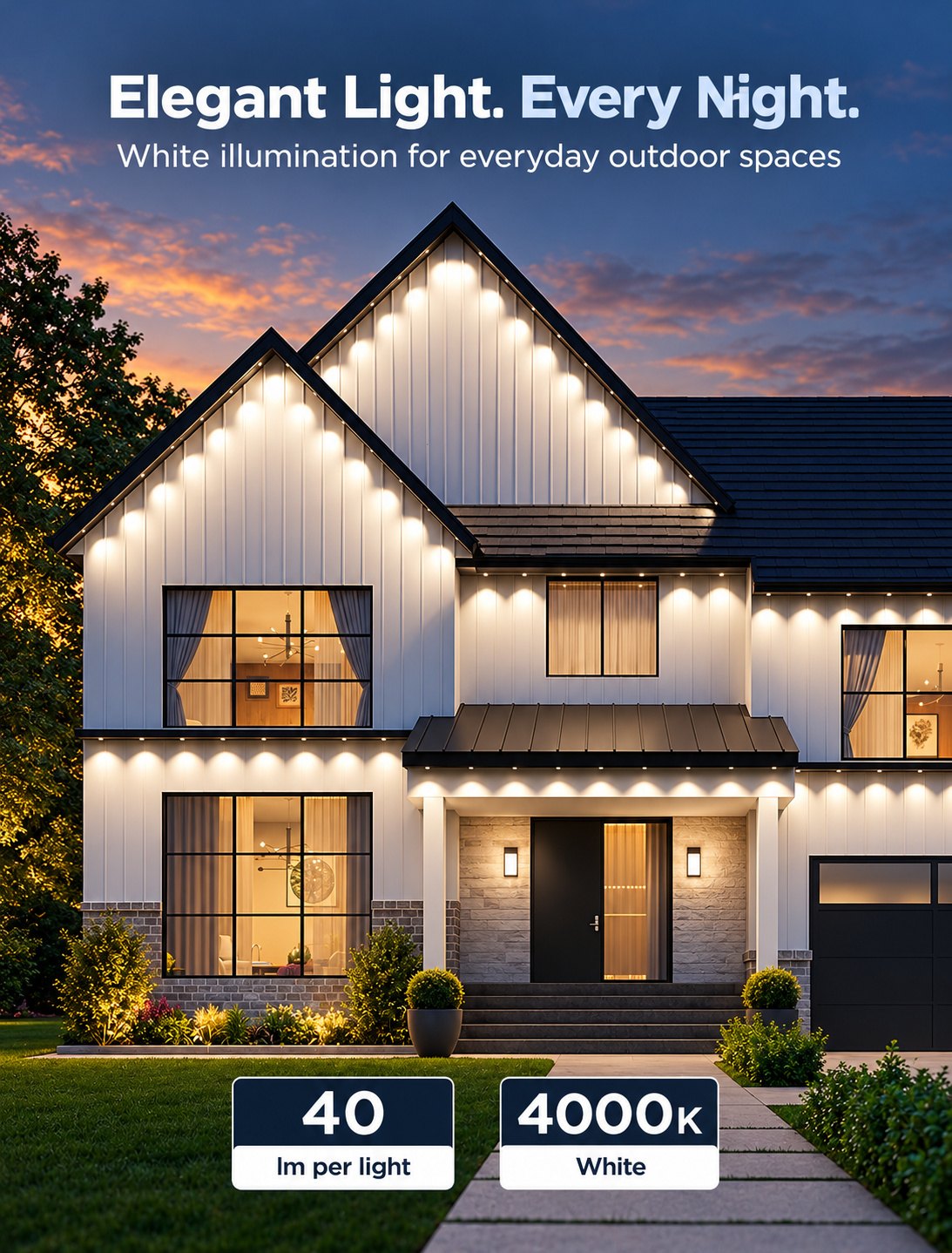 Permanent Outdoor Christmas Lights, Smart RGB + White (50, 100 or 150 ft)