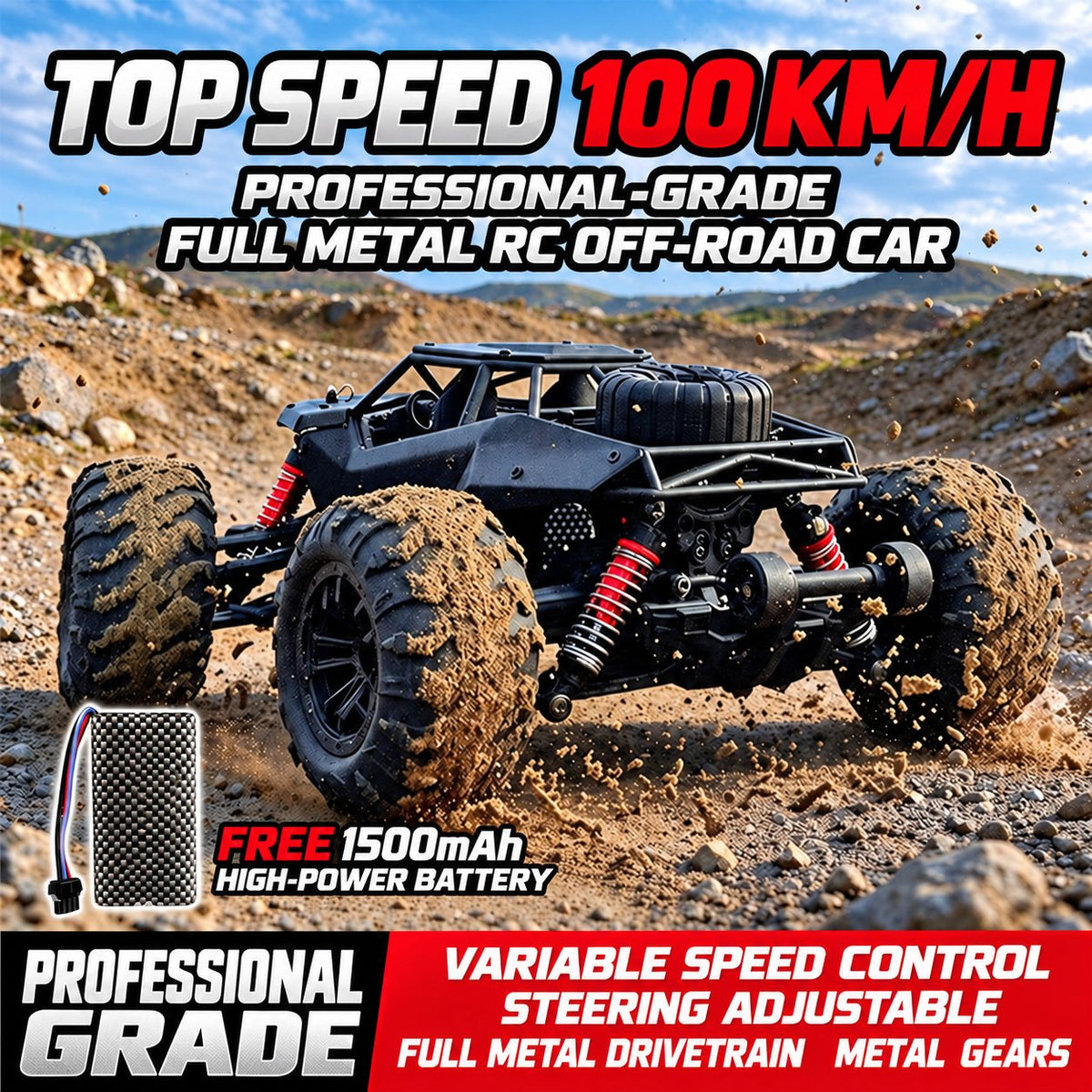 Pro Alloy High-Speed RC Off-Road Truck, 4WD
