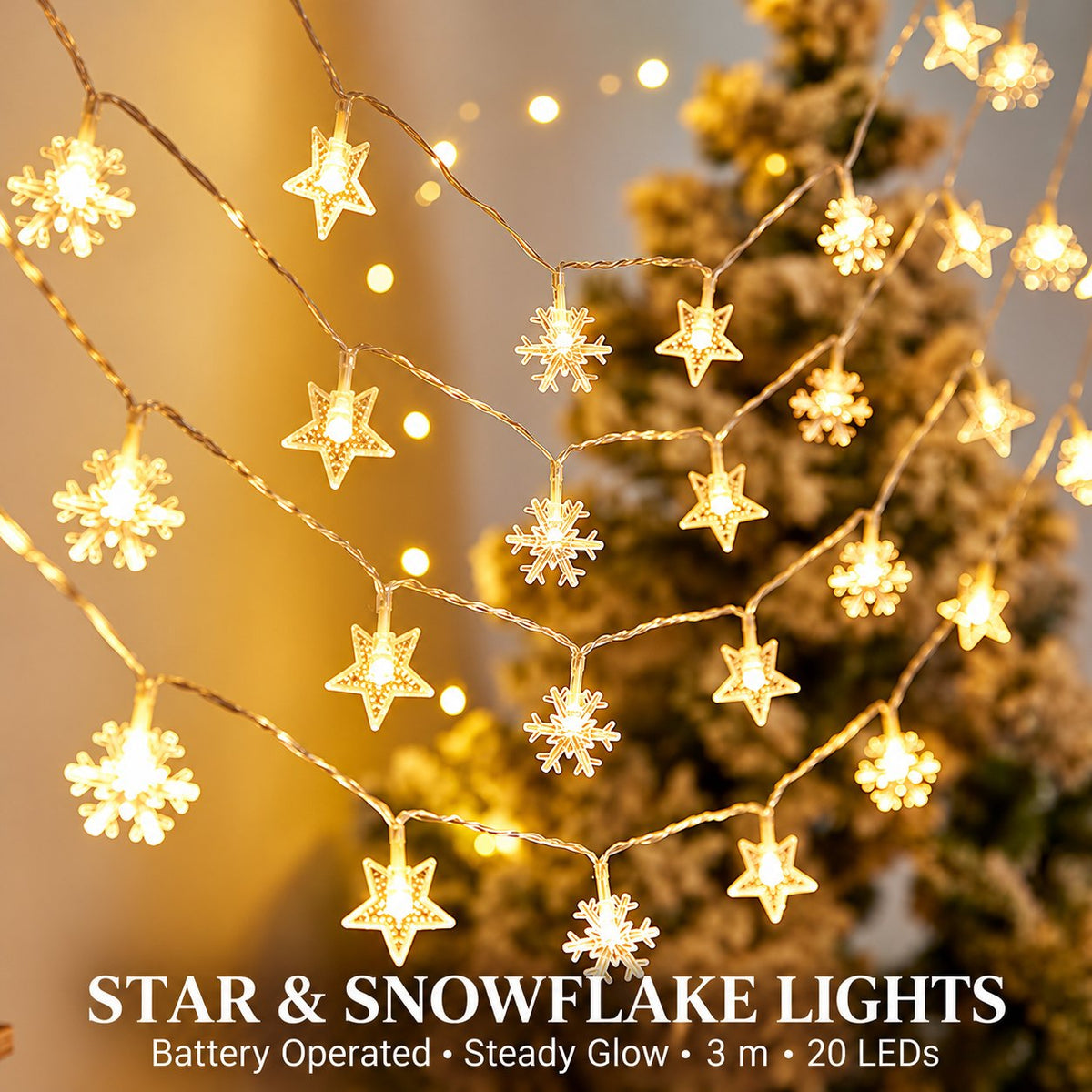 Star & Snowflake Fairy Lights, 3 m 20 LED