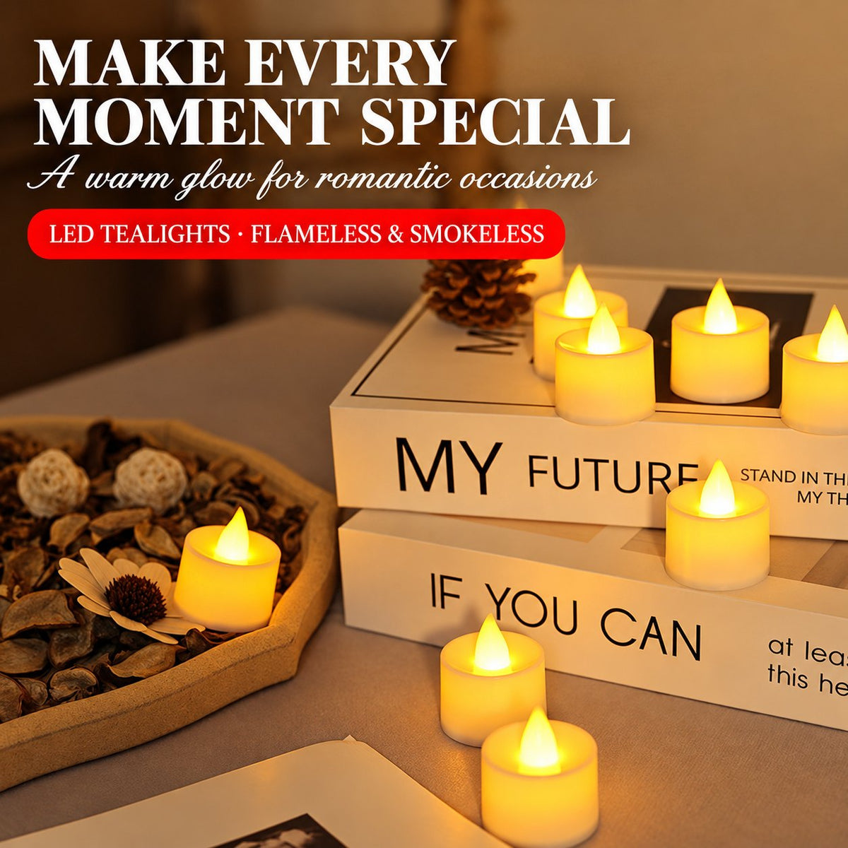 Flameless LED Tealight Candles, 24 Pack