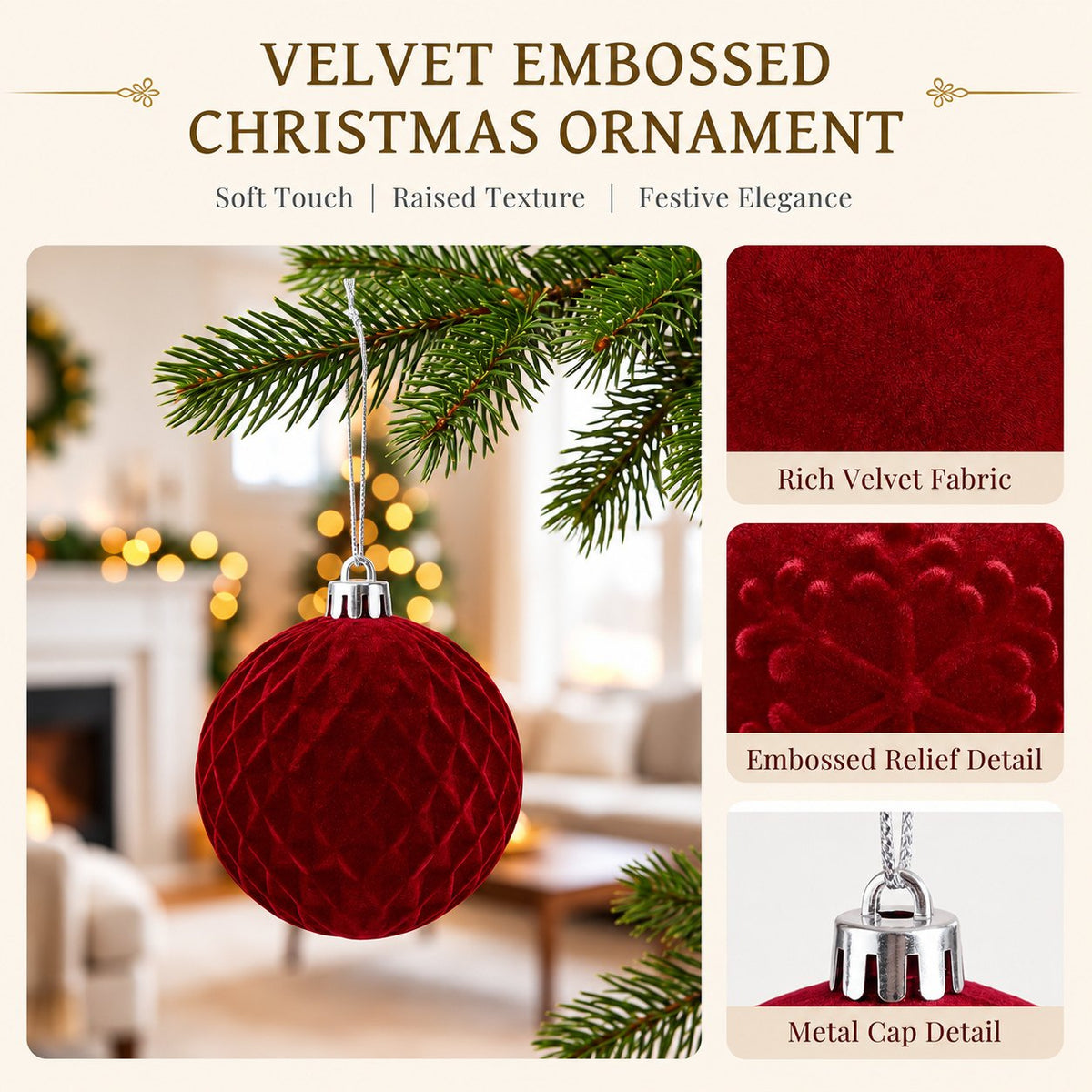 Velvet Christmas Ornaments Set, 43 Pieces