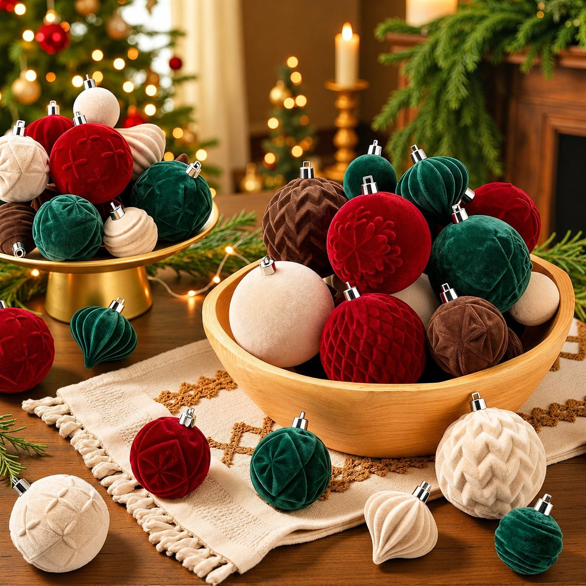Velvet Christmas Ornaments Set, 43 Pieces