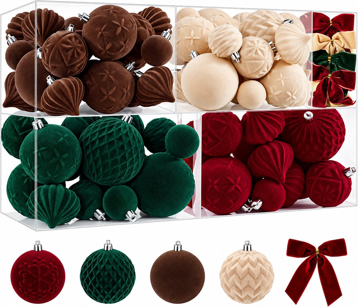 Velvet Christmas Ornaments Set, 43 Pieces
