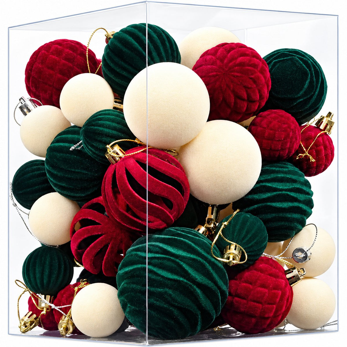 Velvet Christmas Ornaments Set, 43 Pieces
