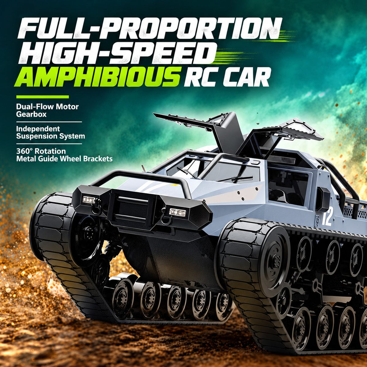 Wing-Door RC Tracked Crawler Tank, 360° Spin